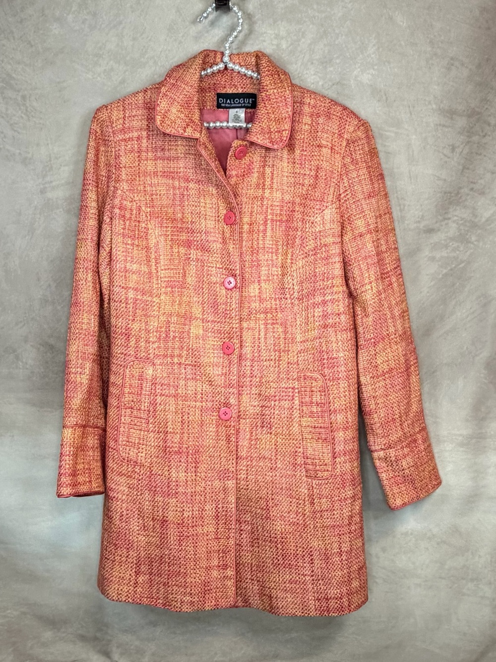 Dialogue Pink and Orange Tweed Pea Coat - Women's Jacket